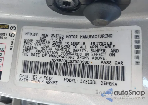 2008 Toyota Corolla S из США, поврежденный, VIN 1NXBR30E18Z033990